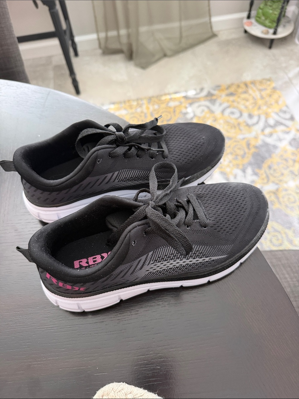 RBX Women's Black Athletic Lace-Up Sneakers with Pink Logo Accent